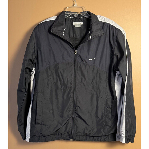 Vintage Nike Jacket Windbreaker Mens L Mesh Lining Black Gray Full Zip Logo - Picture 1 of 8